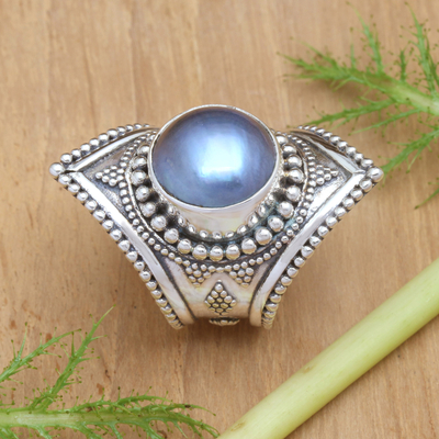 Cultured pearl cocktail ring, 'Faithful' - Sterling Silver and Pearl Cocktail Ring