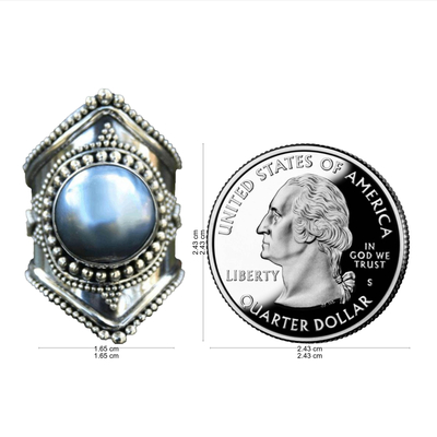 Anillo de cóctel de perlas cultivadas, 'Faithful' - Anillo de cóctel de plata de ley y perlas