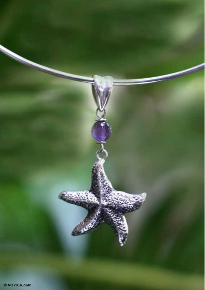 Amethyst choker, 'Starfish' - Amethyst choker