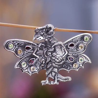 Garnet brooch pin pendant, 'Angel Sita' - Garnet brooch pin pendant