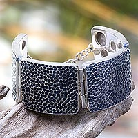 Sterling silver cuff bracelet, 'Beach Pebbles'