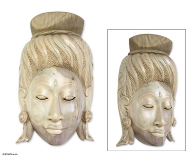 Wood mask, 'Rice Goddess Sri' - Indonesian Cultural Wood Mask 