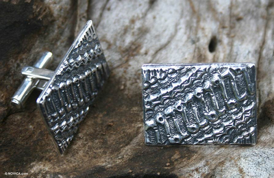 Sterling silver cufflinks, 'Beauty and Harmony' - Sterling silver cufflinks