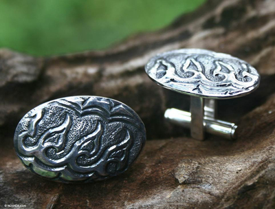 Sterling silver cufflinks, 'Hope for Victory' - Men's Sterling Silver Cufflinks