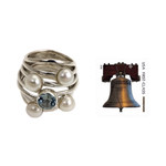 Pearl and topaz cocktail ring, 'Heavens Above' - Pearl and Blue Topaz Cocktail Ring