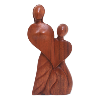 Wood statuette, 'Always in Love' - Handcrafted Romantic Wood Sculpture