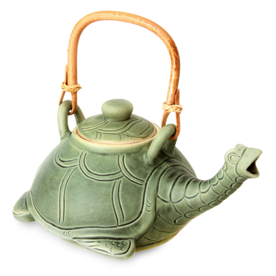 Teapot, 'Lingering Turtle' - Unique Ceramic Teapot