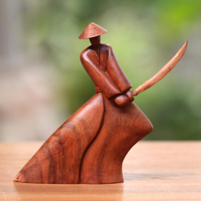 Wood sculpture, 'Indonesian Samurai' - Handcrafted Wood Sculpture