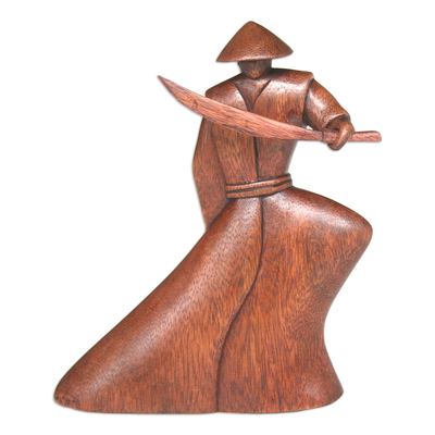 Wood sculpture, 'Loyal Samurai' - Unique Wood Sculpture