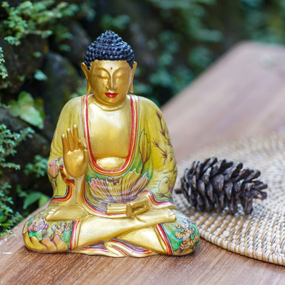 Wood statuette, 'Buddha's Teachings' - Wood statuette