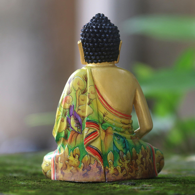 Wood statuette, 'Buddha in Meditation' - Hand Made Wood Sculpture