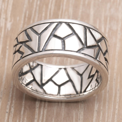 Sterling silver ring, 'Puzzle' - Hand Made Modern Sterling Silver Band Ring