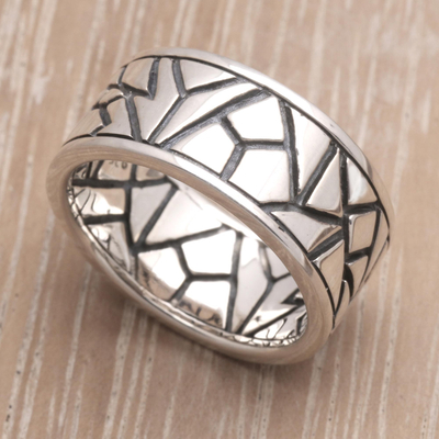 Ring aus Sterlingsilber, „Puzzle“ – handgefertigter moderner Bandring aus Sterlingsilber