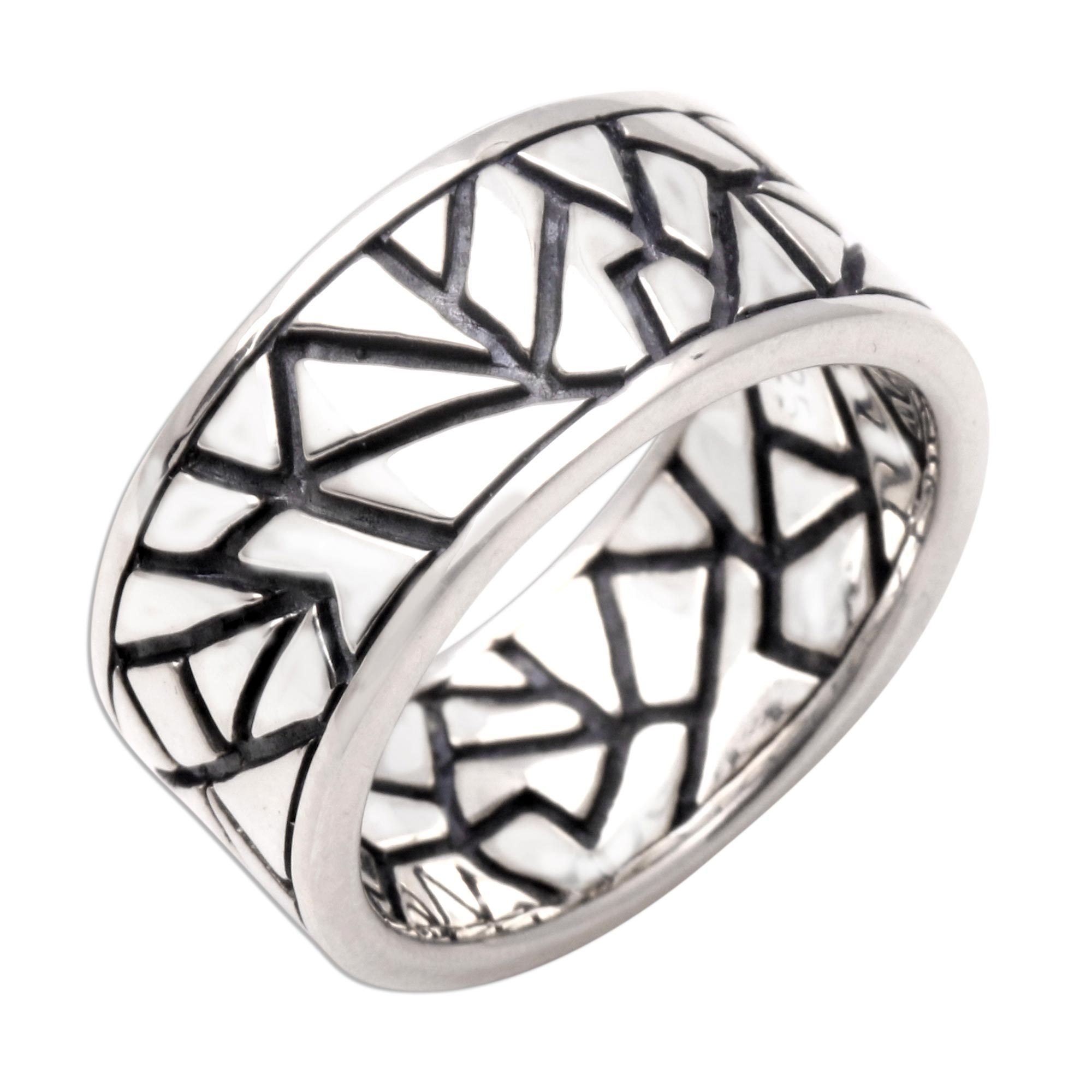 Hand Made Modern Sterling Silver Band Ring Puzzle NOVICA