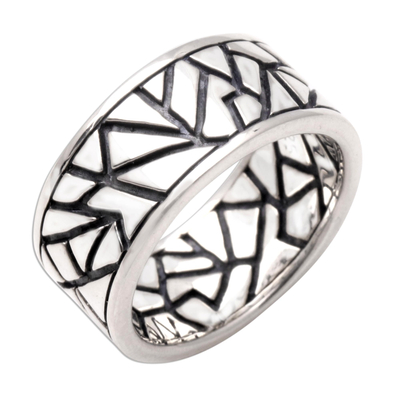 Sterling silver ring, 'Puzzle' - Hand Made Modern Sterling Silver Band Ring