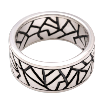 Ring aus Sterlingsilber, „Puzzle“ – handgefertigter moderner Bandring aus Sterlingsilber