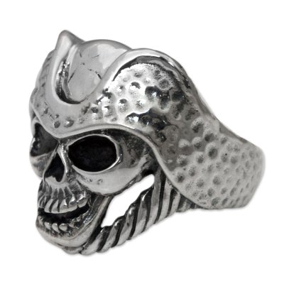 Men's sterling silver ring, 'Monarch Skull' - Men's Indonesian Sterling Silver Skull Ring