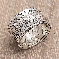 Men's Modern Sterling Silver Band Ring,'Cobbled Paths'