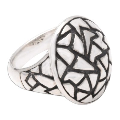 Sterling silver domed ring, 'Convex Puzzle' - Sterling silver domed ring