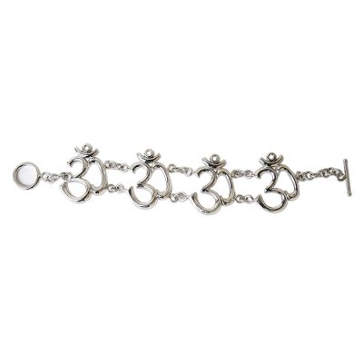 Sterling silver link bracelet, 'Indian Om' - Sterling Silver Spiritual Link Bracelet