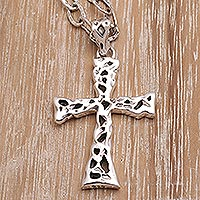 Men's sterling silver cross necklace, 'Celestial Light' - Men's Sterling Silver Cross Necklace