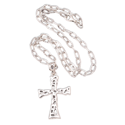 Men's sterling silver cross necklace, 'Celestial Light' - Men's Sterling Silver Cross Necklace