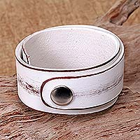 Leather wristband bracelet, 'Ice Explorer' - Modern Leather Wristband Bracelet