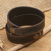 Men's leather wrap bracelet, 'Strong Coffee' - Men's Indonesian Leather Wrap Bracelet