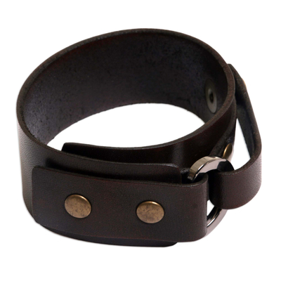Men's Leather Wristband Bracelet - Bold Brown | NOVICA