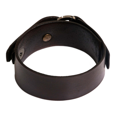 Men's leather wristband bracelet, 'Bold Brown' - Men's Leather Wristband Bracelet