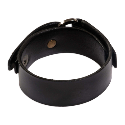Men's leather wristband bracelet, 'Bold Black' - Men's Studded Leather Wristband Bracelet