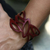 Leather wristband bracelet, 'Crimson Nest' - Floral Red Leather Wristband Bracelet (image 2b) thumbail