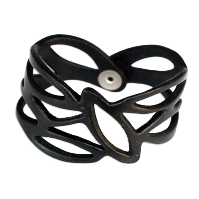 Leather wristband bracelet, 'Licorice Nest' - Indonesian Leather Wristband Bracelet
