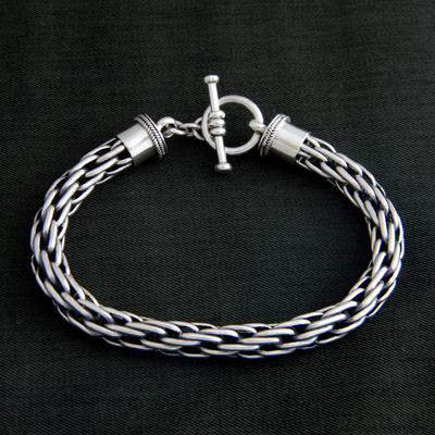 Men's sterling silver bracelet, 'Courage' - Sterling Silver Chain Bracelet from Indonesia