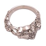 Garnet cocktail ring, 'Silver Tiger' - Fair Trade Sterling Silver Band Ring