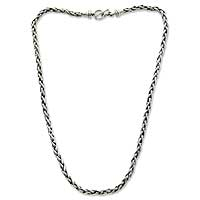 Mens sterling silver chain necklace, Sea Fern
