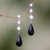 Cultured pearl and ebony dangle earrings, 'Night Tear' - Ebony Wood and Pearl Dangle Earrings