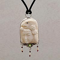 Pearl and peridot pendant necklace, 'Queen of Eagles'