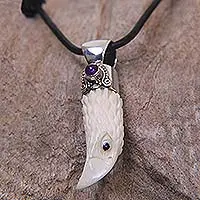 Collar de hombre de amatista, 'Brave Eagle' - Collar de pájaro de plata de ley y amatista para hombre