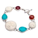 Amber and carved bone bracelet, 'Goddesses' - Carved Bone Sterling Silver Bracelet