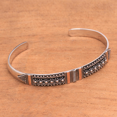 Sterling silver cuff bracelet - Gold Night | NOVICA