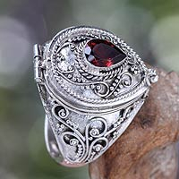 Handcrafted Sterling Silver and Garnet Locket Ring,'Secret Love'