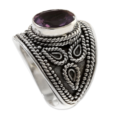 Amethyst solitaire ring, 'Lilac Lake' - Sterling Silver and Amethyst Ring