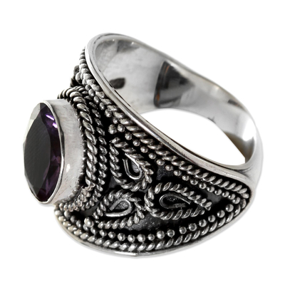 Amethyst solitaire ring, 'Lilac Lake' - Sterling Silver and Amethyst Ring
