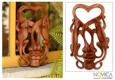 Wood mask, 'Song of Love' - Modern Carved Wood Mask