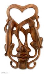 Wood mask, 'Song of Love' - Modern Carved Wood Mask