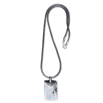 Sterling silver men's necklace, 'Imperfection' - Men's Handcrafted Sterling Silver Pendant Necklace