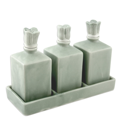 Ölflaschen aus Keramik, (3er-Set) - Grüne Keramikölflaschen (3er-Set)