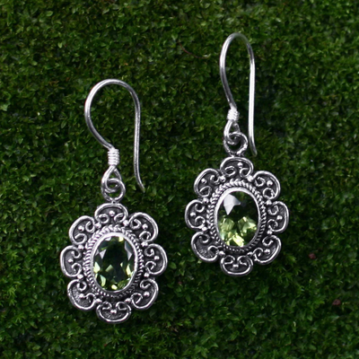 Peridot floral earrings, 'Bright Blossom' - Peridot floral earrings