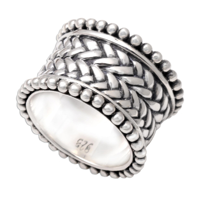 Sterling silver band ring, 'Woven Wonder' - Hand Made Sterling Silver Band Ring